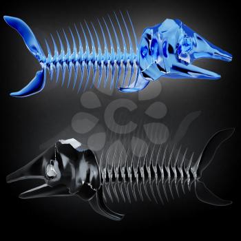 3d metall illustration of fish skeleton on a white background