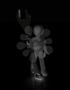 3d man - wrench in hands on a white background