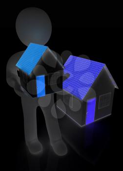 3d man with house on a white background