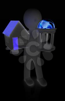 3d man with houses and rotunda on a white background