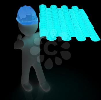 3d man presents the roof tiles on a white background