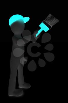 3d man with paint brush on a white background