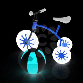 children's bike with colorful aquatic ball on white background