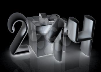 Abstract 3d illustration of text 2014 with present box on a white background 