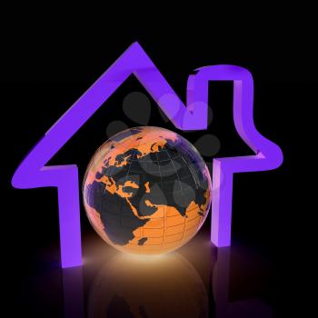 3d green icon house, earth on white background 