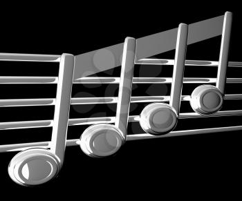 3D music note on stave on a white 