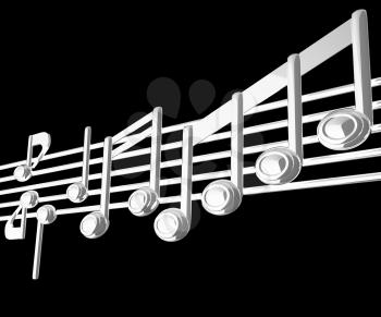 Various music notes on stave. Black 3d
