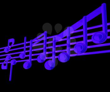 Various music notes on stave. Green 3d