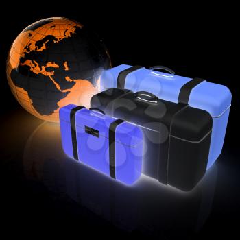 travel bags and earth on white 