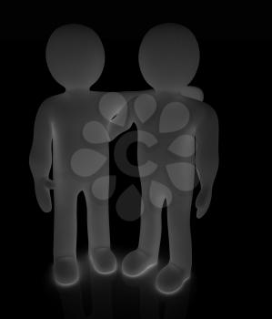 Friends standing next to an embrace. 3d image. Isolated white background. 