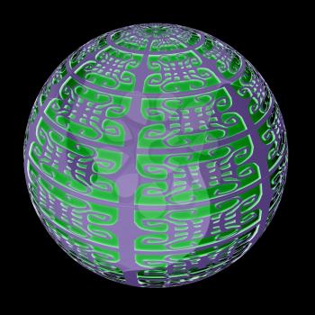 Arabic abstract glossy dark green geometric sphere and pink sphere inside