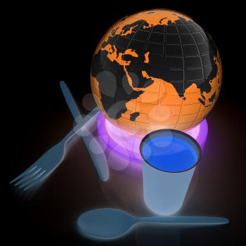 Orange juice in a fast food dishes and earth