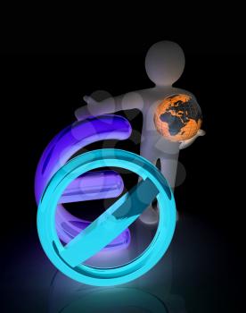3d man with prohibition sign, Earth and euro