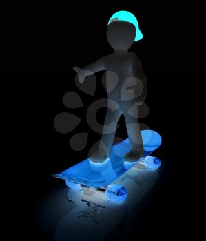 3d white person with a skate and a cap. 3d image on a white background