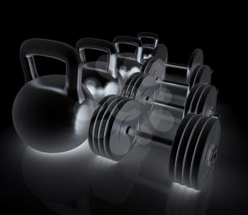 Metall weights and dumbbells on a white background