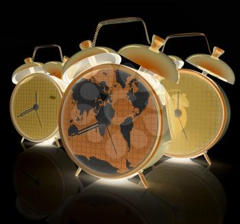 Alarm clock of world map and alarm clocks