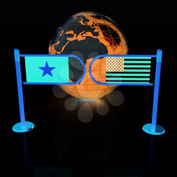 Three-dimensional image of the turnstile and flags of USA and Vietnam on a white background 