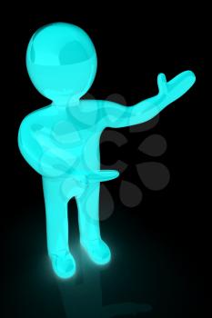 3d people - man, person presenting - pointing. 