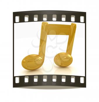 Music note on a white background. The film strip with place for your text