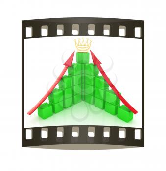 cubic diagramatic structure and crown on a white background. The film strip