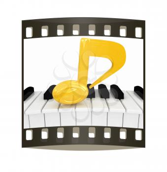 3d note on a piano. On a white background. The film strip