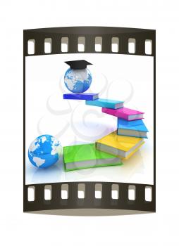 The growth of education. Globally. On a white background. The film strip