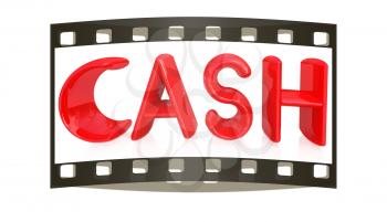 3d illustration of text 'cash' on a white background. The film strip