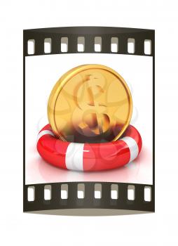 Coin dollar on  lifeline.The best 3d illustration on a white background. The film strip