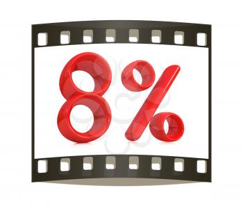 3d red 8 - eight percent on a white background. The film strip