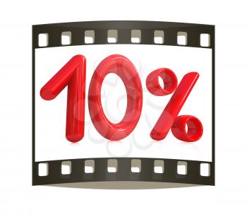 3d red 10 - ten percent on a white background. The film strip