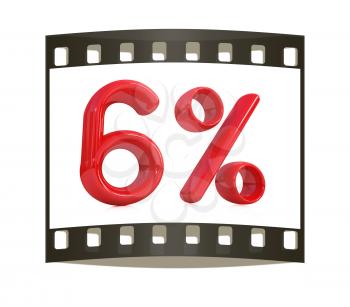3d red 6 - six percent on a white background. The film strip