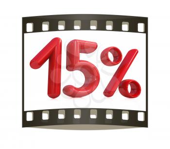 3d red 15 - fifteen percent on a white background. The film strip