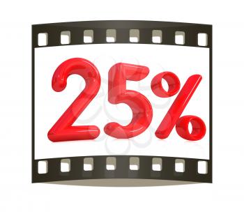 3d red 25 - twenty five percent on a white background. The film strip
