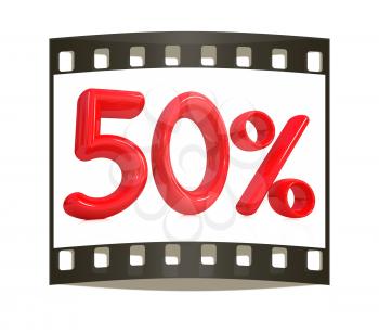 3d red 50 - fifty percent on a white background. The film strip