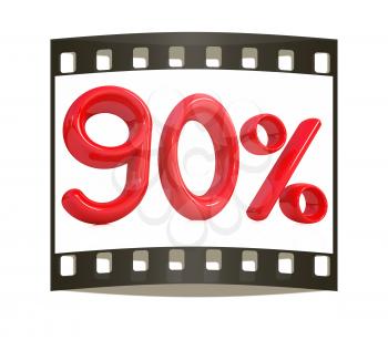 3d red 90 - ninety percent on a white background. The film strip