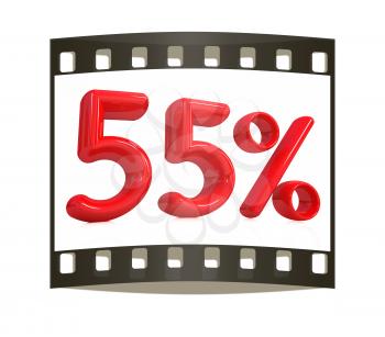 3d red 55 - fifty five percent on a white background. The film strip