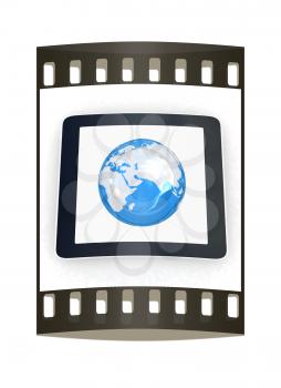 Phone and earch on white background.Global internet concept on a white background. The film strip
