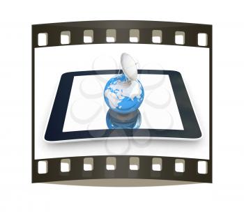 The concept of mobile high-speed Internet and planet earth on a white background. The film strip