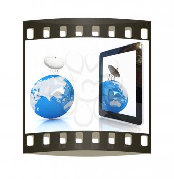 The concept of mobile high-speed Internet and planet earth on a white background. The film strip