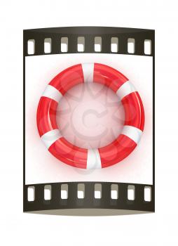 Red lifebelt on a white background. The film strip