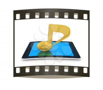 yellow note on the tablet pc on a white background. The film strip
