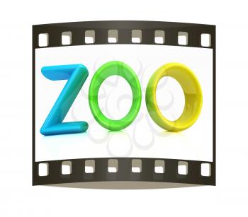 Colorful 3d text Zoo on a white background. The film strip