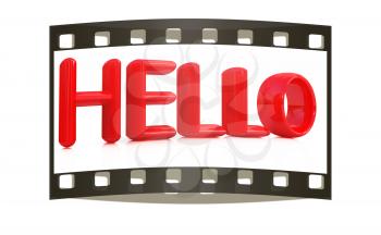 3d red text hello on a white background. The film strip