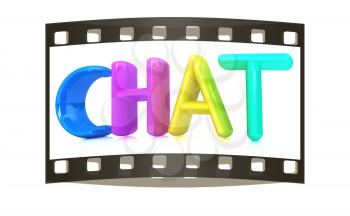 colorful 3d text chat on a white background. The film strip