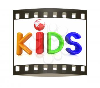 3d colorful text Kids on a white background. The film strip