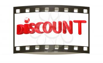 3d metal text discount on a white background. The film strip