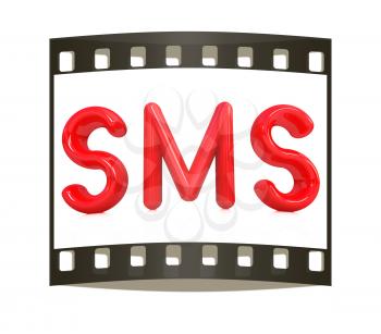 3d red text sms on a white background. The film strip