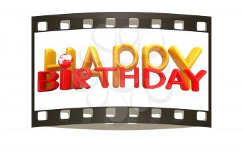 Happy Birthday3d colorful text with earth on a white background. The film strip