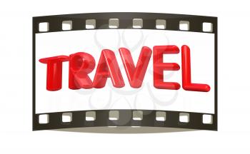 travel 3d red text on a white background. The film strip