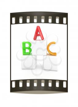 alphabet and blocks on a white background. The film strip